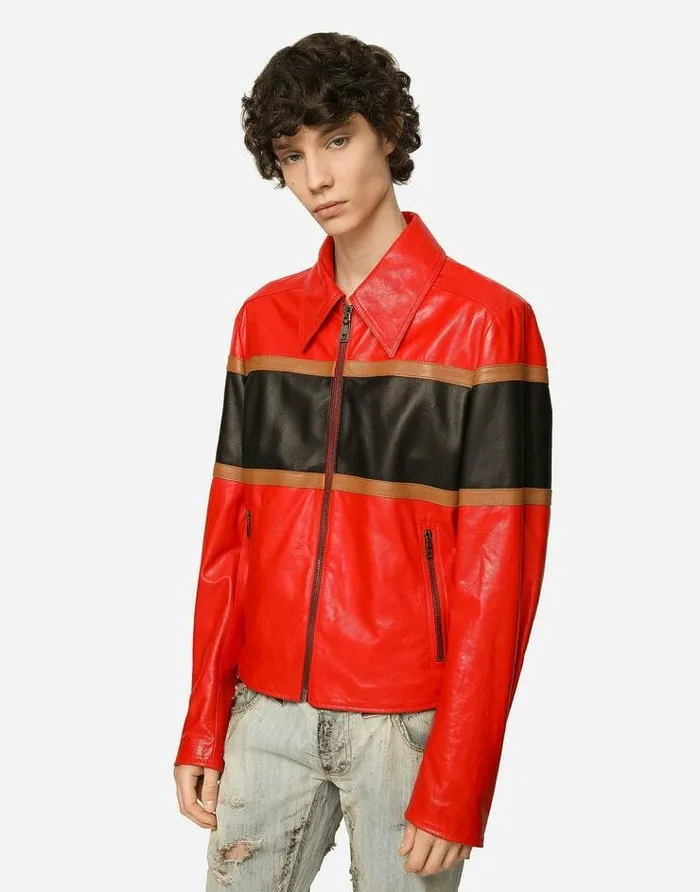 Dolce and Gabbana Coats And Jackets Men Leather Jacket With Contrasting Inserts Multicolor Dolce and Gabbana Coats And Jackets Men Leather Jacket With Contrasting Inserts Multicolor