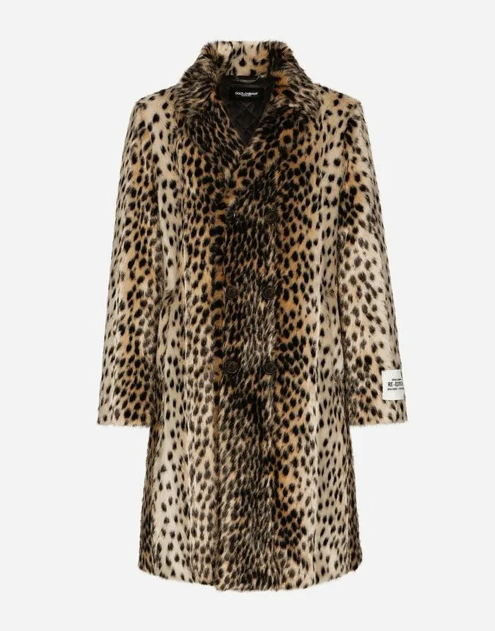 Dolce and Gabbana Coats And Jackets Men Lynxeffect Jacquard Faux Fur Coat Multicolor