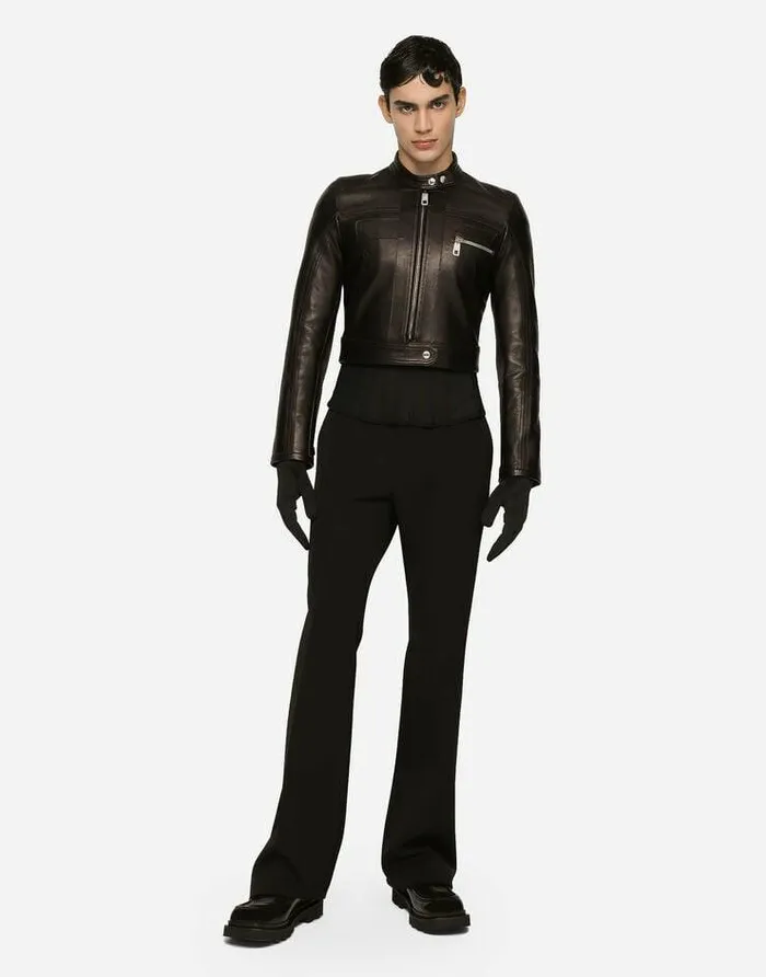 Dolce and Gabbana Coats And Jackets Men Nappa Leather Biker Jacket Black Dolce and Gabbana Coats And Jackets Men Nappa Leather Biker Jacket Black