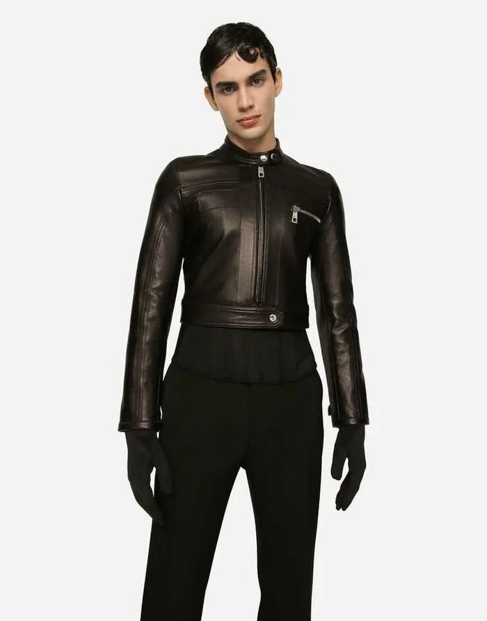 Dolce and Gabbana Coats And Jackets Men Nappa Leather Biker Jacket Black Dolce and Gabbana Coats And Jackets Men Nappa Leather Biker Jacket Black
