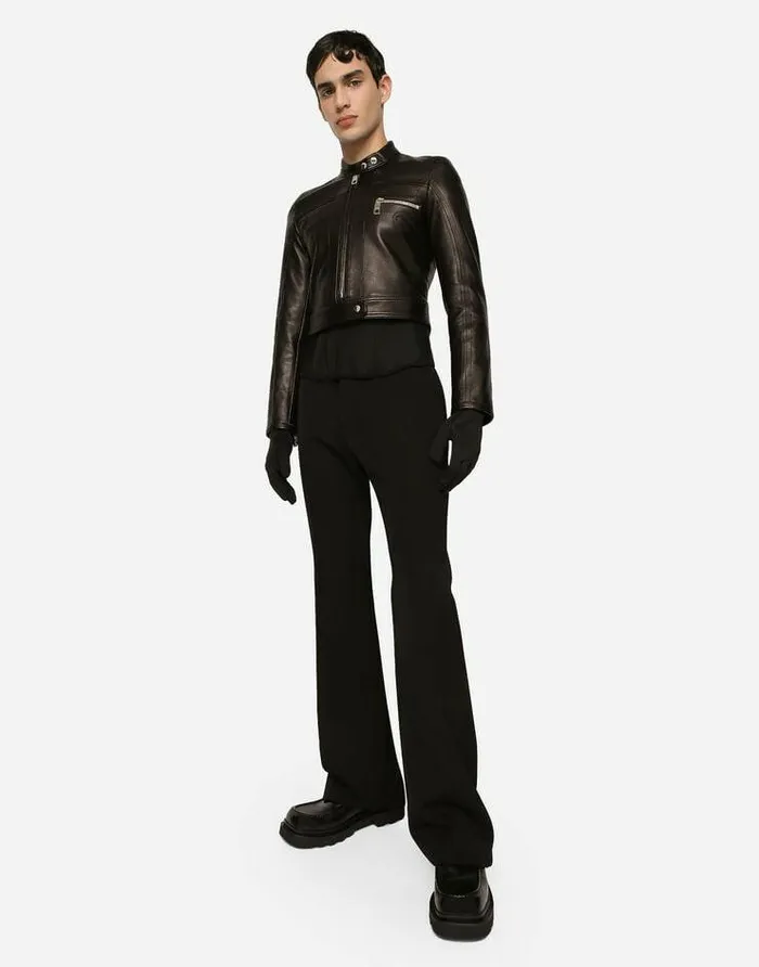 Dolce and Gabbana Coats And Jackets Men Nappa Leather Biker Jacket Black Dolce and Gabbana Coats And Jackets Men Nappa Leather Biker Jacket Black
