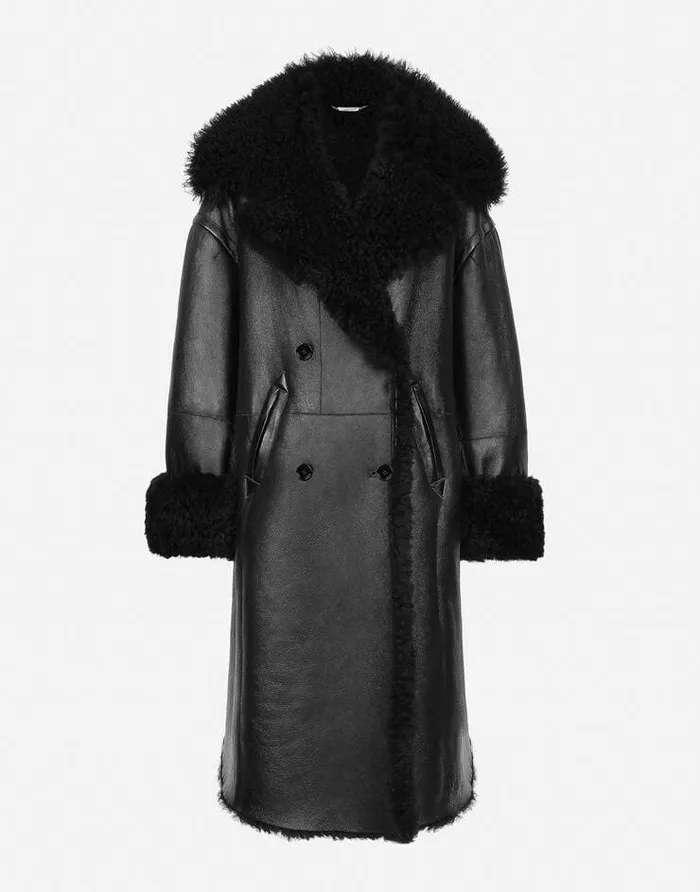 Dolce and Gabbana Coats And Jackets Women Doublebreasted Shearling Coat Black
