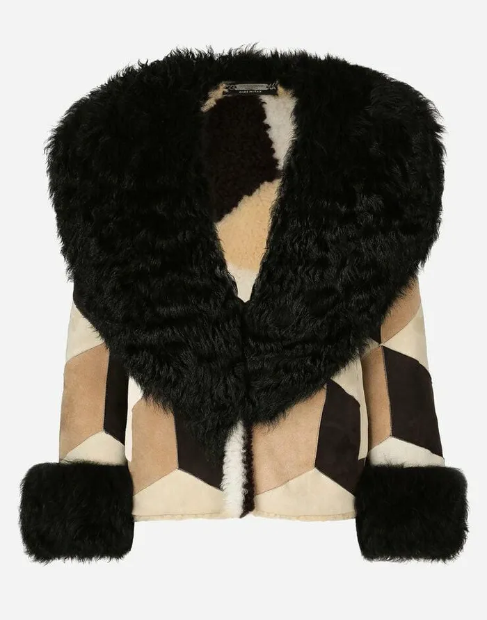 Dolce and Gabbana Coats And Jackets Women Short Heavy Jacket In Sheepskin Patchwork Multicolor