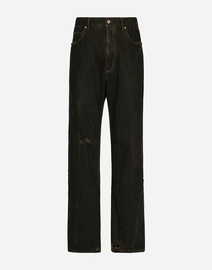 Dolce and Gabbana Denim Men Overdyed Jeans With Subtle Abrasions Multicolor