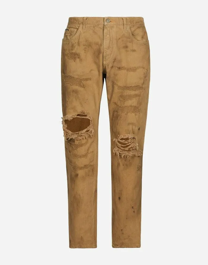 Dolce and Gabbana Denim Men Overdyed Loose Fit Stretch Jeans With Rips Multicolor