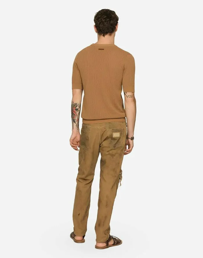 Dolce and Gabbana Denim Men Overdyed Loose Fit Stretch Jeans With Rips Multicolor Dolce and Gabbana Denim Men Overdyed Loose Fit Stretch Jeans With Rips Multicolor