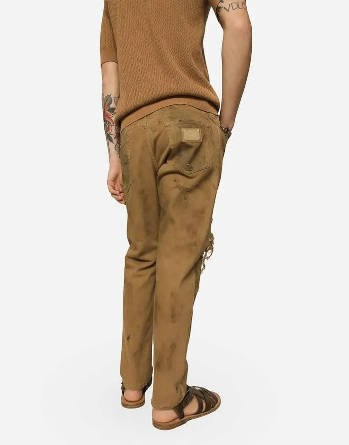 Dolce and Gabbana Denim Men Overdyed Loose Fit Stretch Jeans With Rips Multicolor Dolce and Gabbana Denim Men Overdyed Loose Fit Stretch Jeans With Rips Multicolor