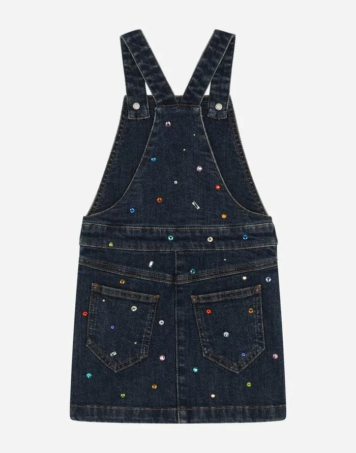 Dolce and Gabbana Dresses Children Dungarees With Multicolored Fusible Rhinestones Blue Dolce and Gabbana Dresses Children Dungarees With Multicolored Fusible Rhinestones Blue