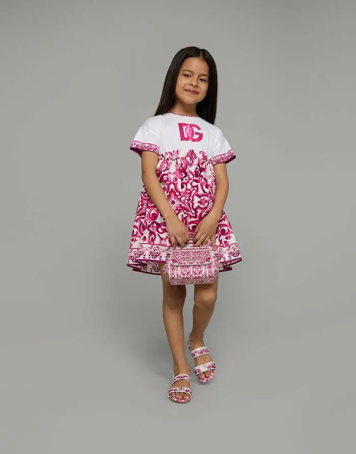 Dolce and Gabbana Dresses Children Majolicaprint Poplin And Jersey Dress Multicolor Dolce and Gabbana Dresses Children Majolicaprint Poplin And Jersey Dress Multicolor