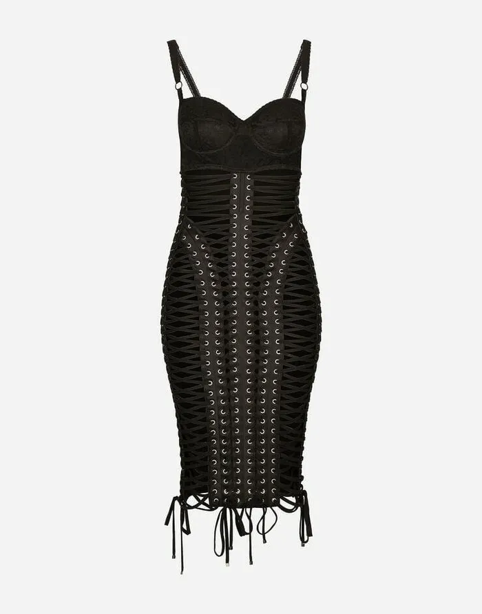 Dolce and Gabbana Dresses Women KIM DOLCEandGABBANA Midi Dress With Eyelets And Lacing Black