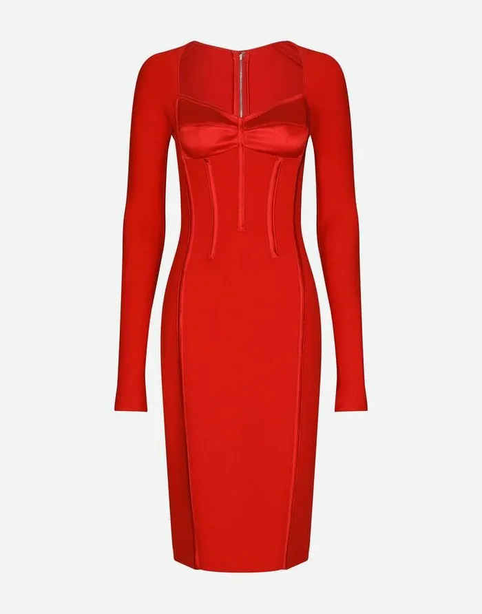 Dolce and Gabbana Dresses Women Viscose Calflength Dress With Corset Details Red