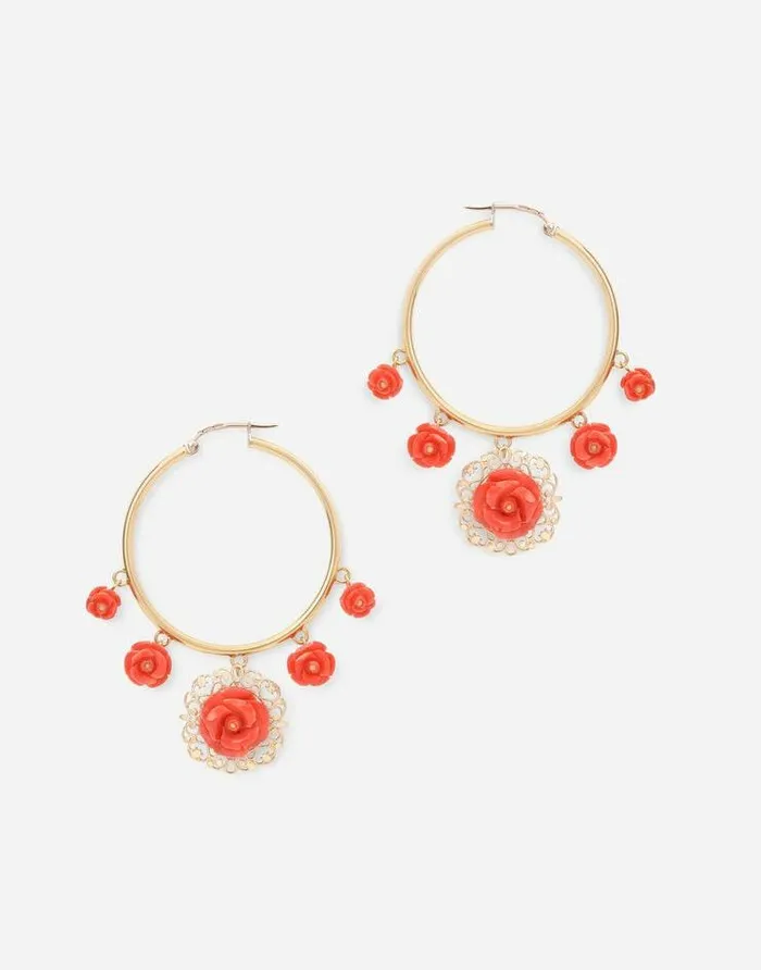 Dolce and Gabbana Earrings Women Coral Loop Earrings In Yellow 18kt Gold With Coral Roses Gold Dolce and Gabbana Earrings Women Coral Loop Earrings In Yellow 18kt Gold With Coral Roses Gold