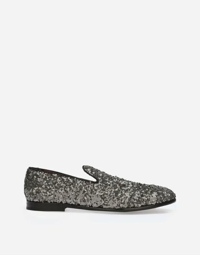Dolce and Gabbana Loafers And Moccasins Men Sequined Slippers Grey