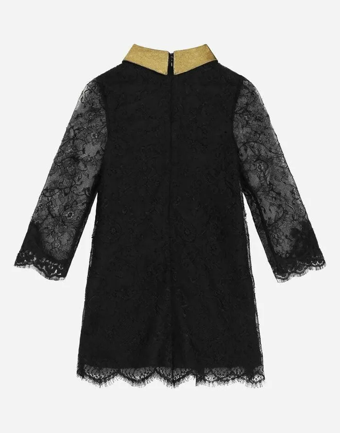 Dolce and Gabbana Mini Me Girl Children Longsleeved Lace Dress Black Dolce and Gabbana Mini Me Girl Children Longsleeved Lace Dress Black
