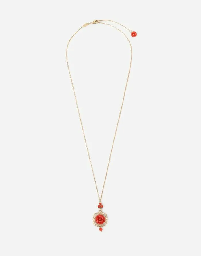 Dolce and Gabbana Necklaces Women Coral Pendant In Yellow 18kt Gold And Coral Rose Gold