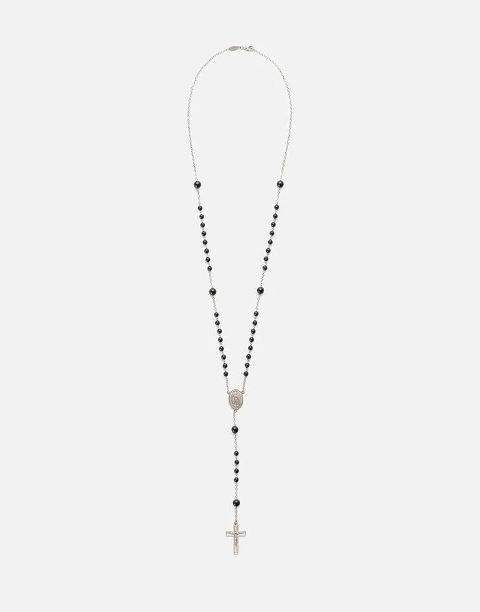 Dolce and Gabbana Necklaces Women White Gold Devotion Rosary Necklace With Black Jade Spheres Palladium Dolce and Gabbana Necklaces Women White Gold Devotion Rosary Necklace With Black Jade Spheres Palladium