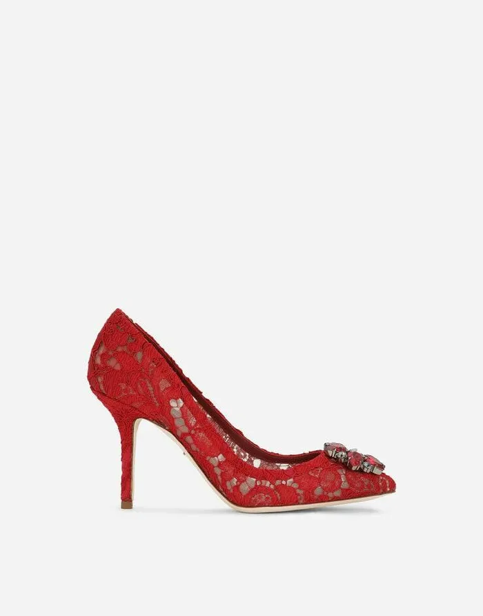 Dolce and Gabbana Pumps And Slingback Women Lace Rainbow Pumps With Brooch Detailing Red