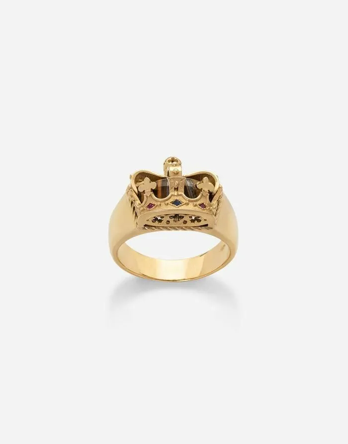 Dolce and Gabbana Rings Men Crown Yellow Gold Ring With Iron Eye On The Inside Gold