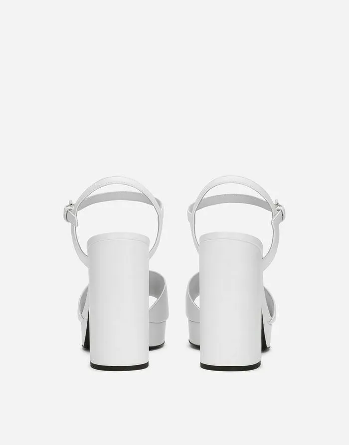 Dolce and Gabbana Sandals And Wedges Women Calfskin Platform Sandals White Dolce and Gabbana Sandals And Wedges Women Calfskin Platform Sandals White