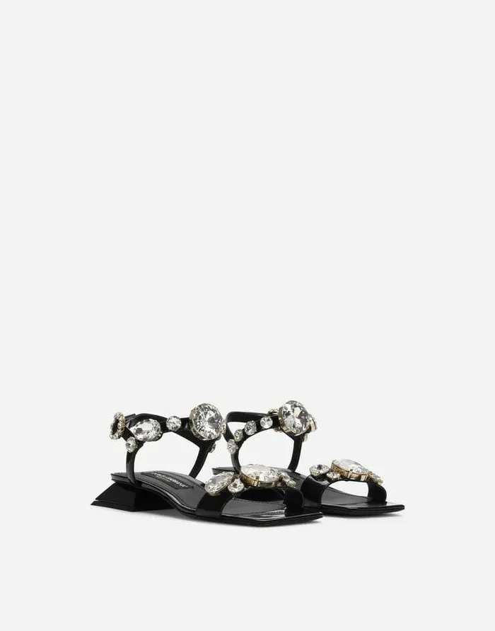 Dolce and Gabbana Sandals And Wedges Women Polished Calfskin Sandals With Crystals Multicolor Dolce and Gabbana Sandals And Wedges Women Polished Calfskin Sandals With Crystals Multicolor