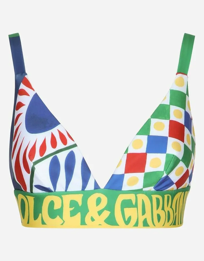 Dolce and Gabbana Shirts And Tops Women Carrettoprint Technical Jersey Bra Top Multicolor
