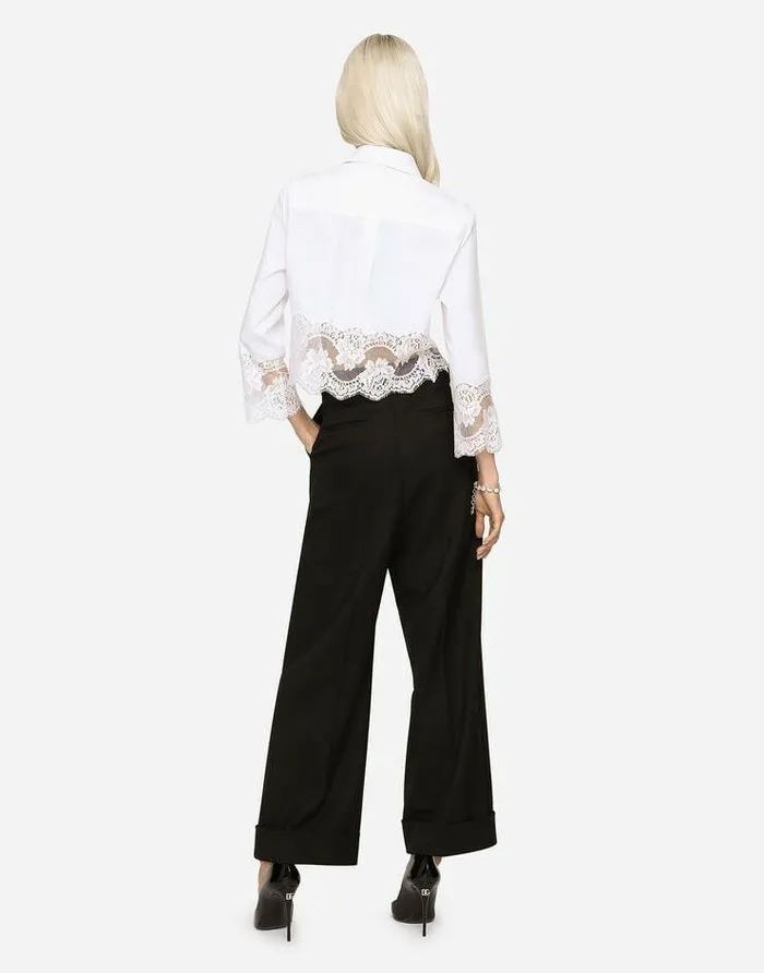 Dolce and Gabbana Shirts And Tops Women Cropped Poplin Shirt With Lace Inserts White Dolce and Gabbana Shirts And Tops Women Cropped Poplin Shirt With Lace Inserts White