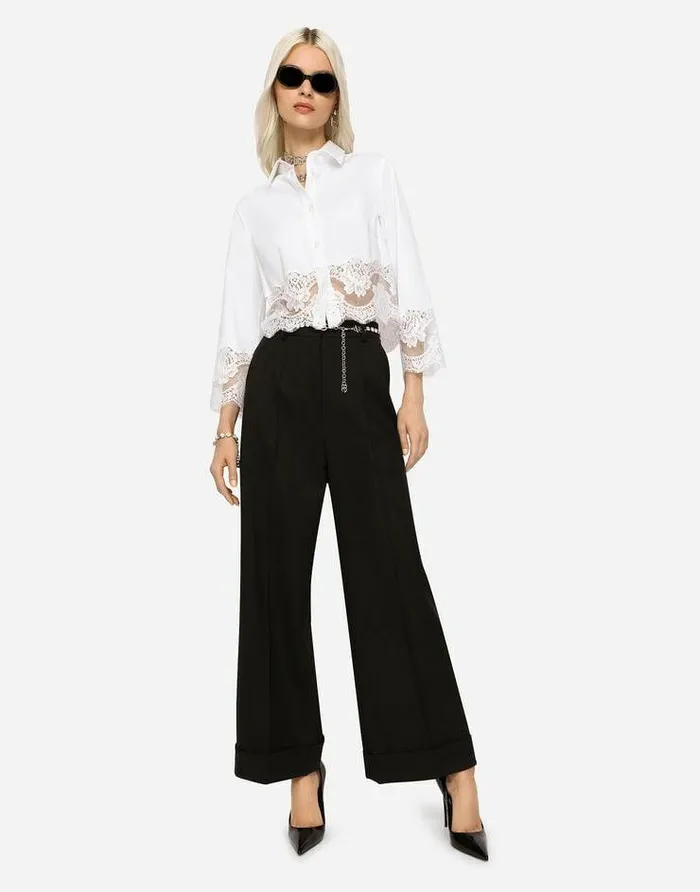 Dolce and Gabbana Shirts And Tops Women Cropped Poplin Shirt With Lace Inserts White Dolce and Gabbana Shirts And Tops Women Cropped Poplin Shirt With Lace Inserts White