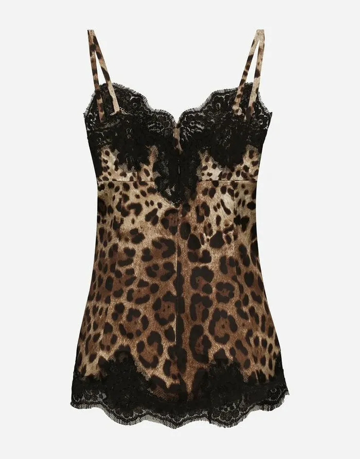 Dolce and Gabbana Shirts And Tops Women Leopardprint Satin Top With Lace Inlay Animal Print Dolce and Gabbana Shirts And Tops Women Leopardprint Satin Top With Lace Inlay Animal Print