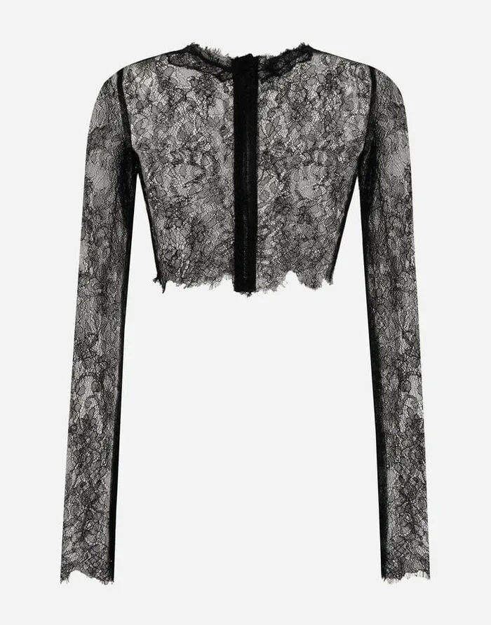 Dolce and Gabbana Shirts And Tops Women Longsleeved Chantilly Lace Crop Top Black Dolce and Gabbana Shirts And Tops Women Longsleeved Chantilly Lace Crop Top Black