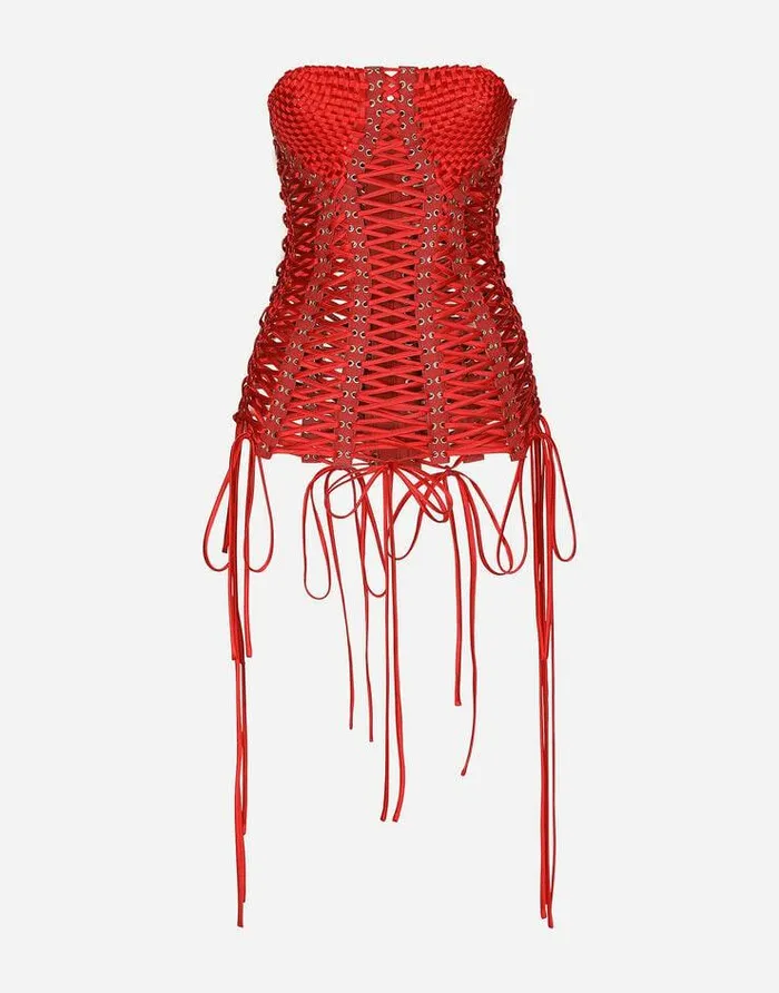Dolce and Gabbana Shirts And Tops Women Satin Corsetstyle Belt With Laces And Eyelets Red Dolce and Gabbana Shirts And Tops Women Satin Corsetstyle Belt With Laces And Eyelets Red