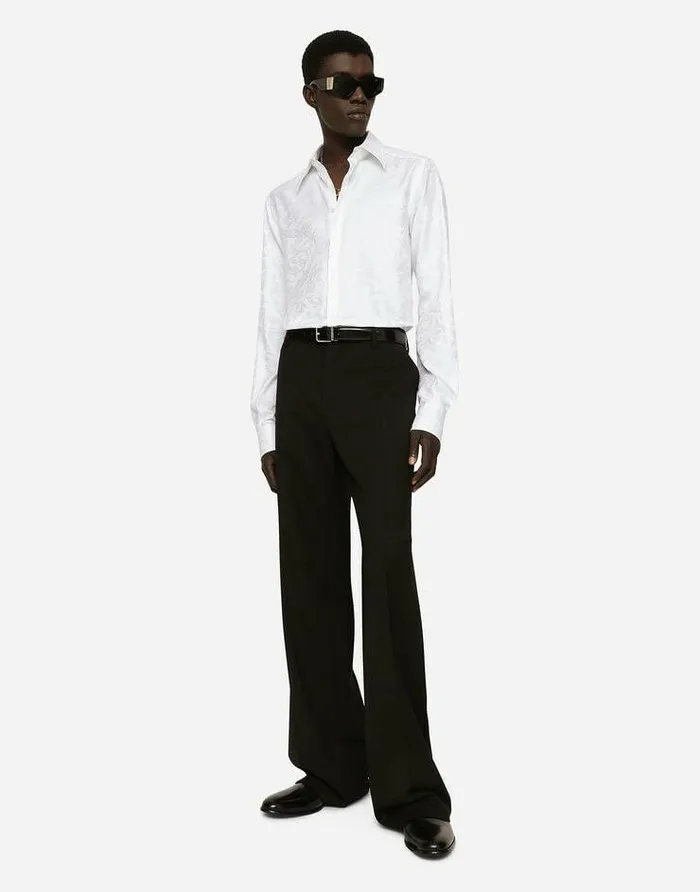 Dolce and Gabbana Shirts Men Floral Cotton Jacquard Martinifit Shirt White Dolce and Gabbana Shirts Men Floral Cotton Jacquard Martinifit Shirt White