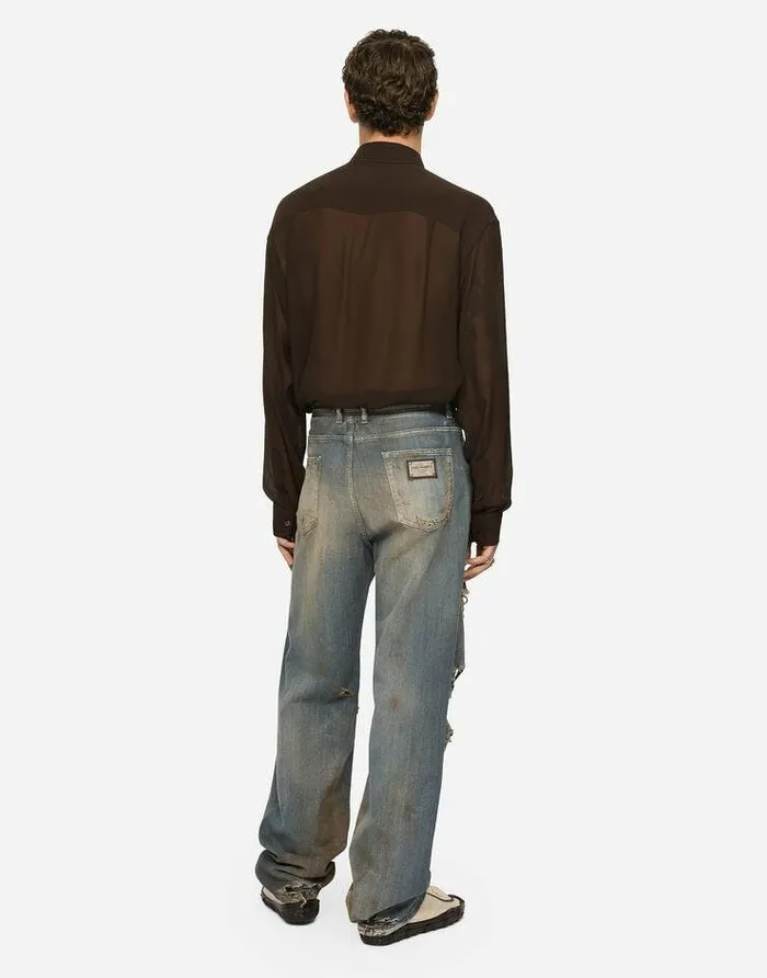 Dolce and Gabbana Shirts Men Oversize Silk Georgette Shirt Brown Dolce and Gabbana Shirts Men Oversize Silk Georgette Shirt Brown