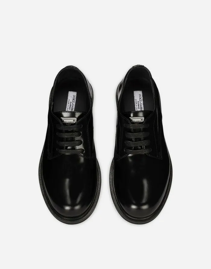 Dolce and Gabbana Shoes 2438 Children Brushed Calfskin Derby Shoes Black Dolce and Gabbana Shoes 2438 Children Brushed Calfskin Derby Shoes Black