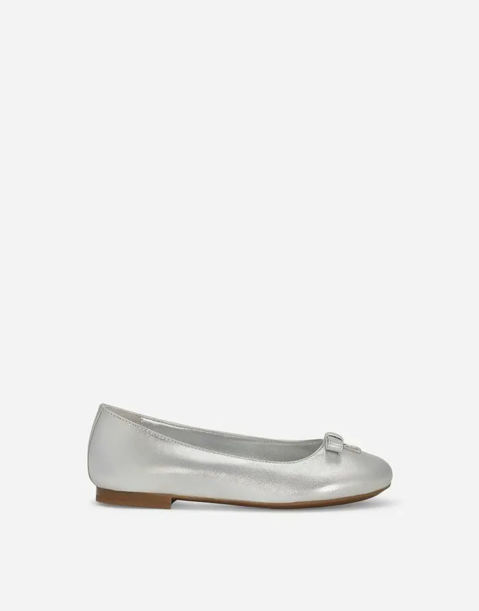 Dolce and Gabbana Shoes 2438 Children Foiled Nappa Leather Ballet Flats Silver
