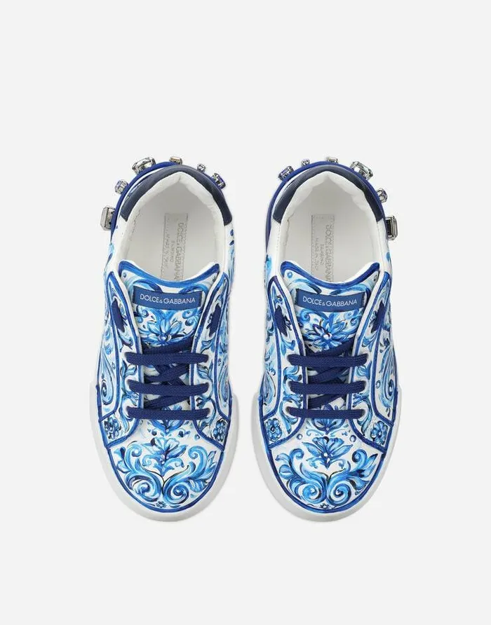 Dolce and Gabbana Shoes 2438 Children Majolicaprint Portofino Light Sneakers Multicolor Dolce and Gabbana Shoes 2438 Children Majolicaprint Portofino Light Sneakers Multicolor