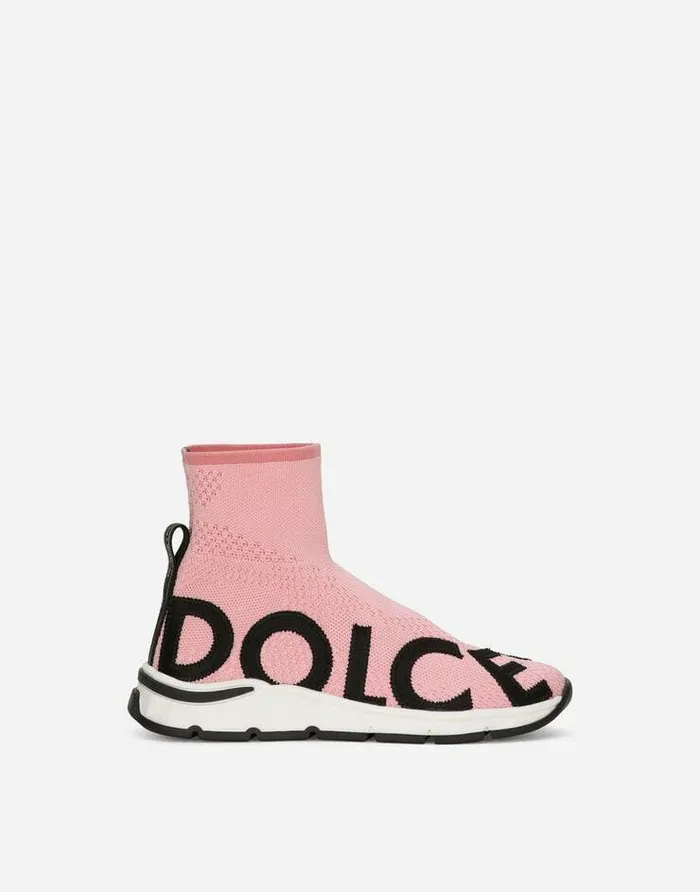 Dolce and Gabbana Shoes 2438 Children Sorrento 20 Stretch Mesh Hightop Sneakers Pink
