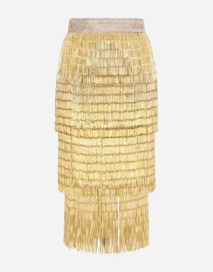 Dolce and Gabbana Skirts Women Lace Midi Skirt With Sequined Fringing Multicolor