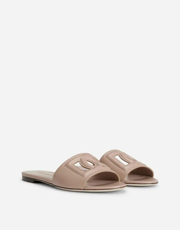 Dolce and Gabbana Slides And Mules Women Calfskin Slides With DG Logo Pale Pink Dolce and Gabbana Slides And Mules Women Calfskin Slides With DG Logo Pale Pink