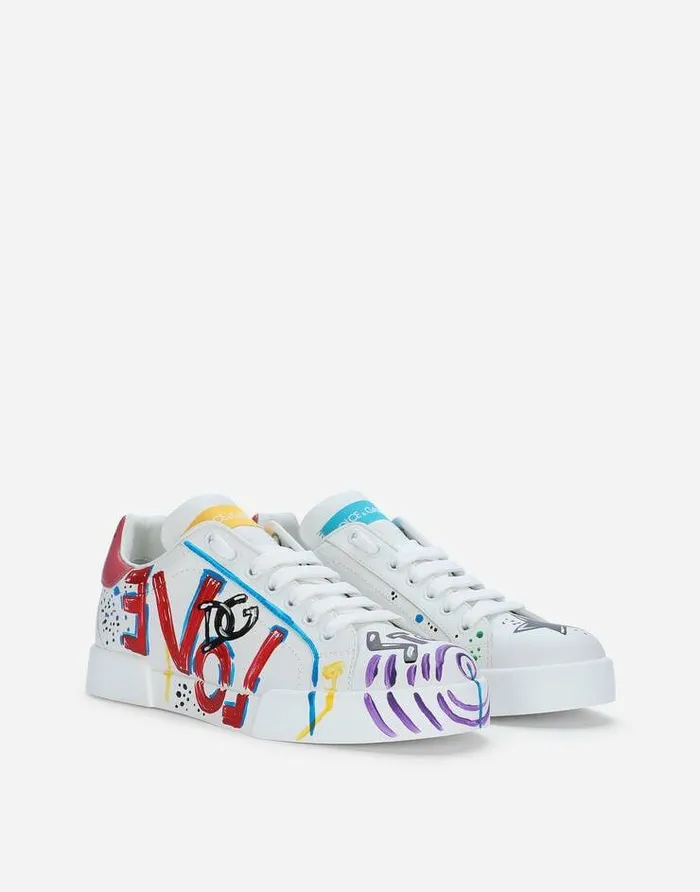 Dolce and Gabbana Sneakers Women Calfskin Portofino Sneakers With Lettering Multicolor Dolce and Gabbana Sneakers Women Calfskin Portofino Sneakers With Lettering Multicolor