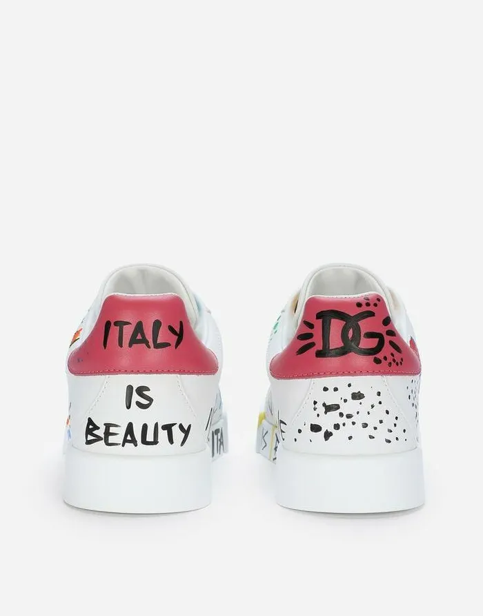 Dolce and Gabbana Sneakers Women Calfskin Portofino Sneakers With Lettering Multicolor Dolce and Gabbana Sneakers Women Calfskin Portofino Sneakers With Lettering Multicolor