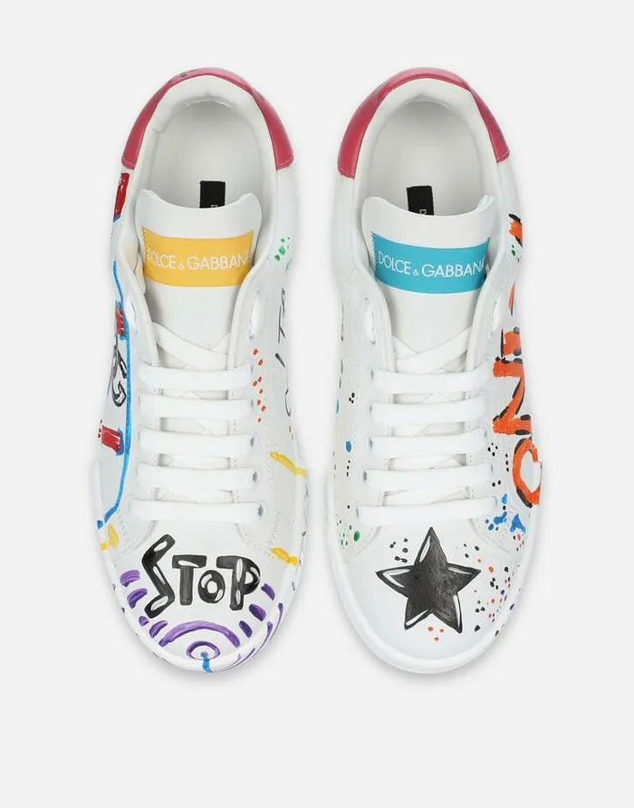 Dolce and Gabbana Sneakers Women Calfskin Portofino Sneakers With Lettering Multicolor Dolce and Gabbana Sneakers Women Calfskin Portofino Sneakers With Lettering Multicolor