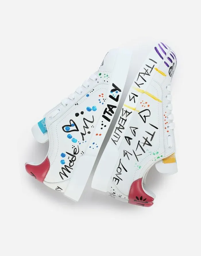 Dolce and Gabbana Sneakers Women Calfskin Portofino Sneakers With Lettering Multicolor Dolce and Gabbana Sneakers Women Calfskin Portofino Sneakers With Lettering Multicolor