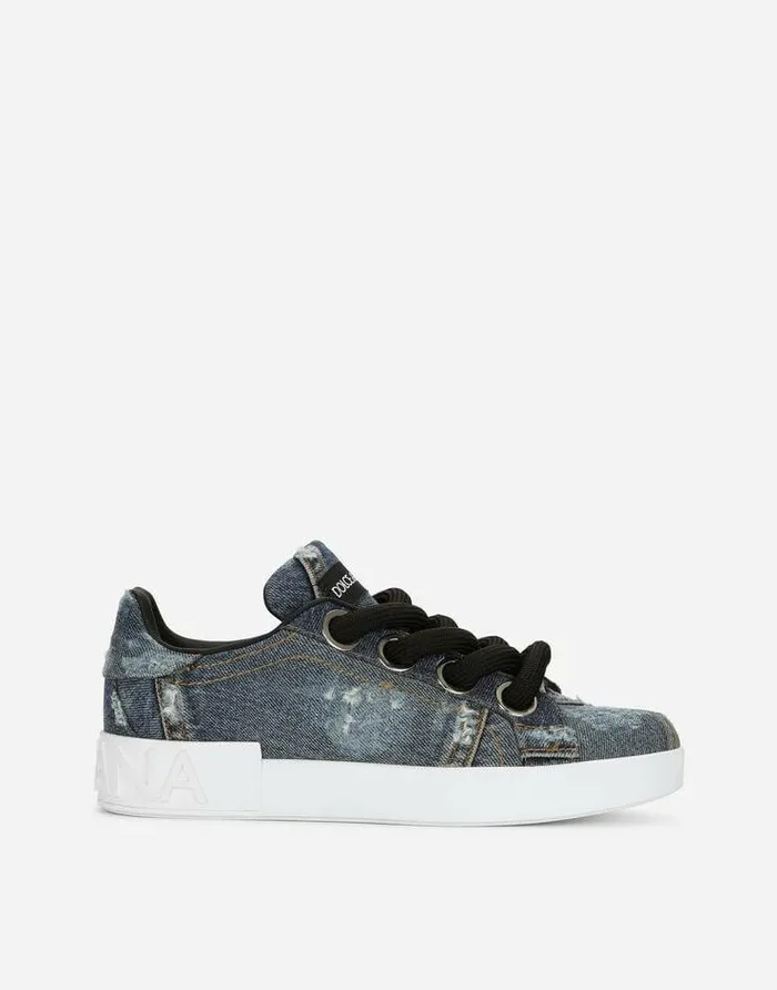 Dolce and Gabbana Sneakers Women Denim Patchwork Portofino Sneakers Blue