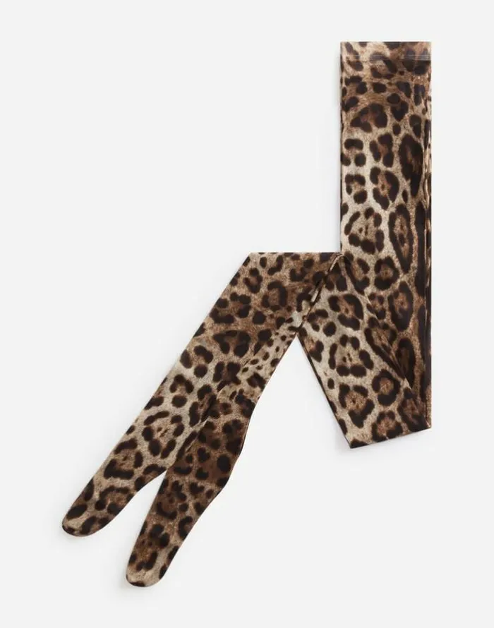 Dolce and Gabbana Socks Women Leopard Print Tights In Tulle Multicolor