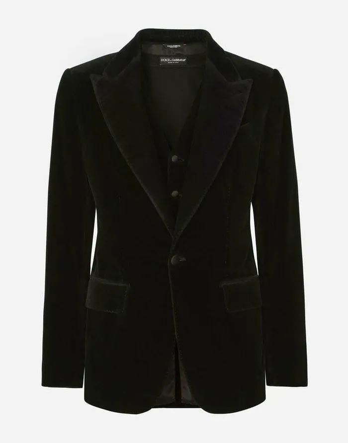 Dolce and Gabbana Suits And Blazers Men Singlebreasted Smooth Velvet Suit Black