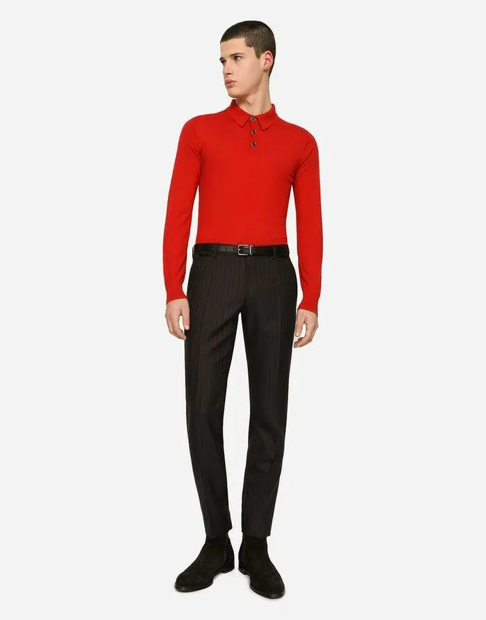Dolce and Gabbana Sweaters And Cardigans Men Longsleeved Cashmere Poloshirt Red Dolce and Gabbana Sweaters And Cardigans Men Longsleeved Cashmere Poloshirt Red