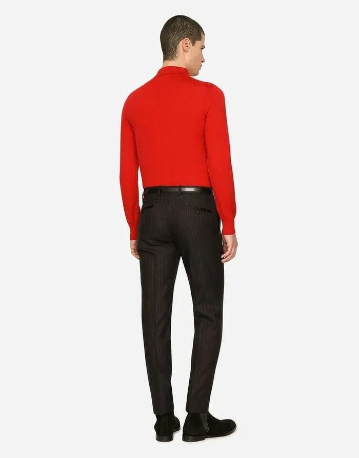 Dolce and Gabbana Sweaters And Cardigans Men Longsleeved Cashmere Poloshirt Red Dolce and Gabbana Sweaters And Cardigans Men Longsleeved Cashmere Poloshirt Red