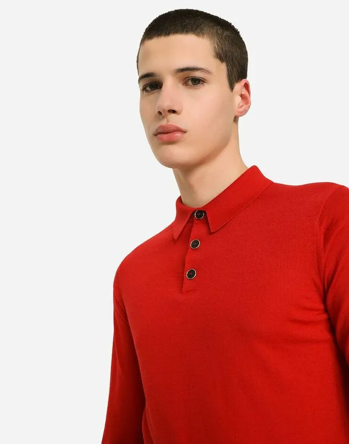 Dolce and Gabbana Sweaters And Cardigans Men Longsleeved Cashmere Poloshirt Red Dolce and Gabbana Sweaters And Cardigans Men Longsleeved Cashmere Poloshirt Red