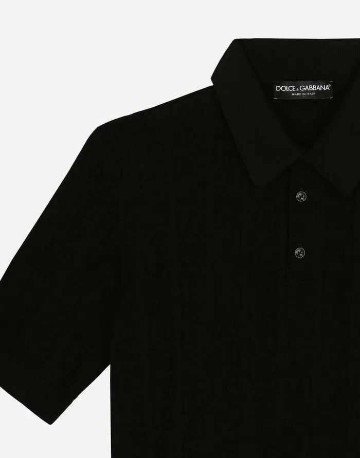 Dolce and Gabbana Sweaters And Cardigans Men Silk Jacquard Poloshirt With DG Logo Black Dolce and Gabbana Sweaters And Cardigans Men Silk Jacquard Poloshirt With DG Logo Black