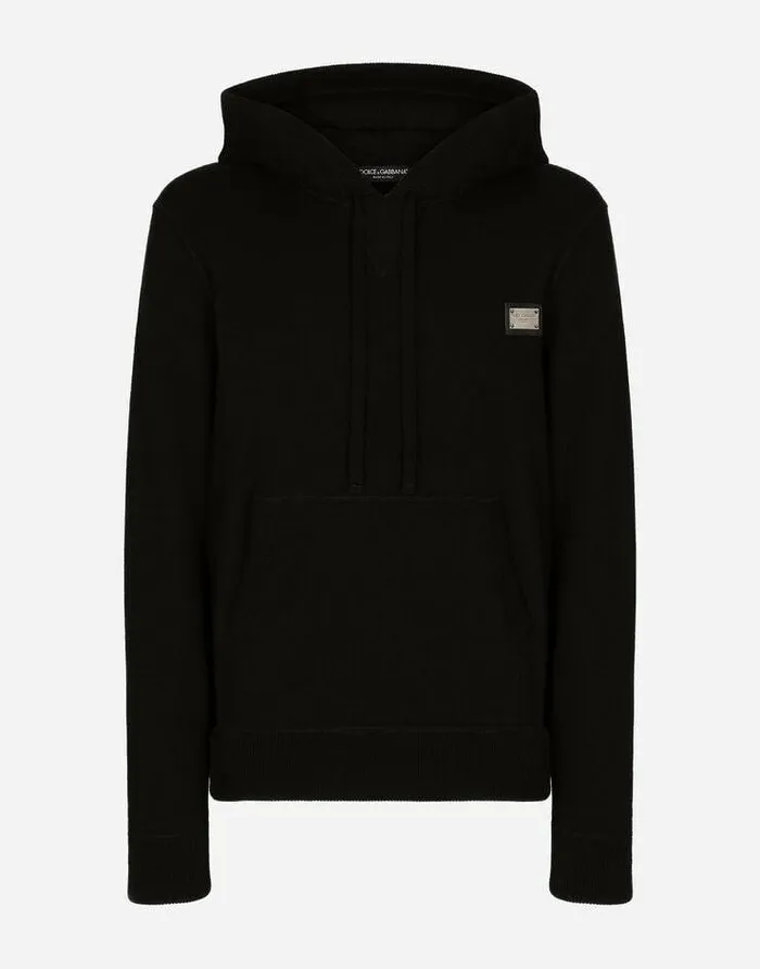 Dolce and Gabbana Sweaters And Cardigans Men Wool And Cashmere Hooded Sweater Black